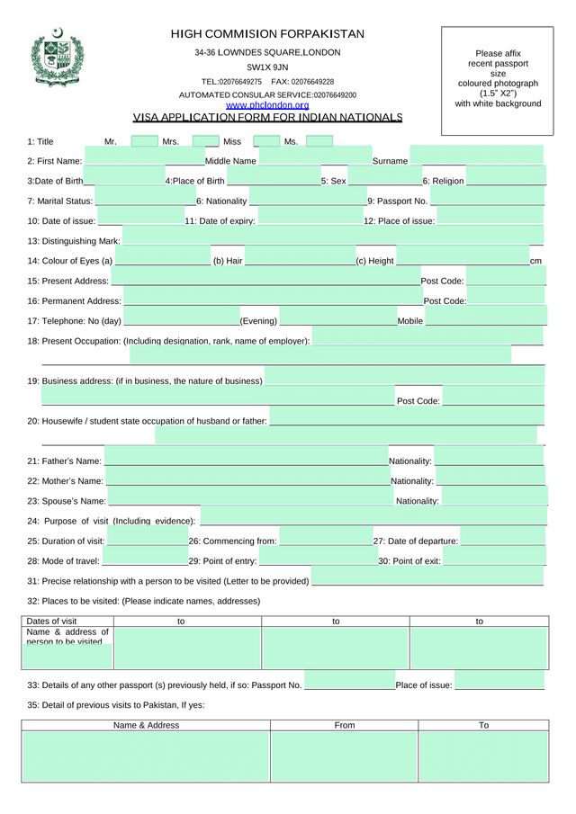 Visa Application Form For Indian Nationals screenshot
