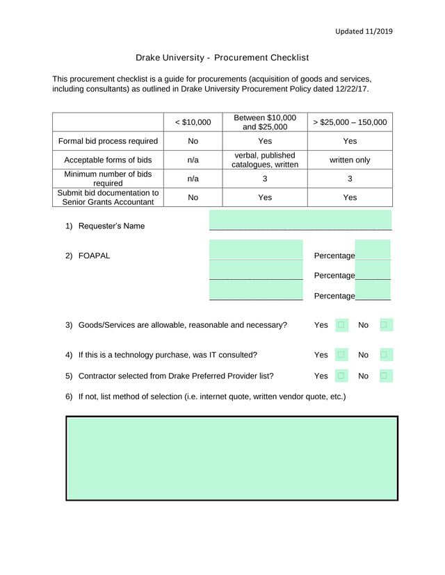 Drake University   Procurement Checklist screenshot