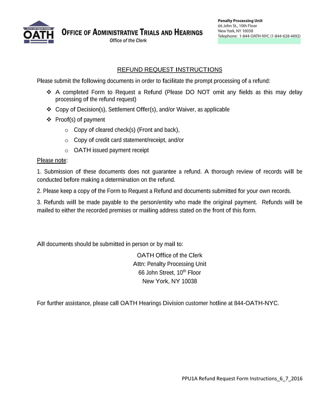 PPU1A Refund Request Form Instructions screenshot