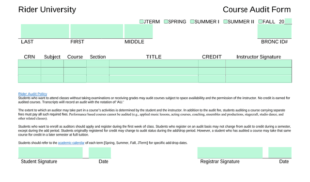 Course Audit Form screenshot