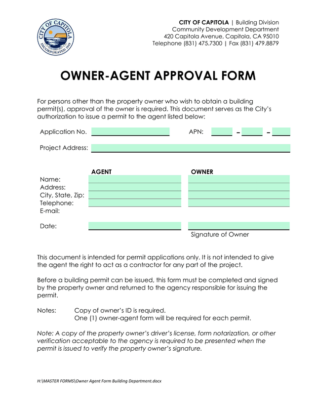 Owner Agent Approval Form screenshot