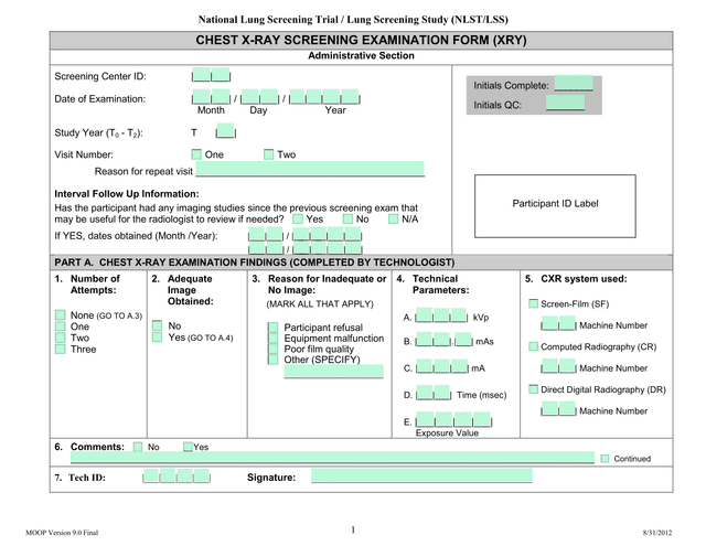 CHEST X RAY SCREENING EXAMINATION FORM (XRY) screenshot