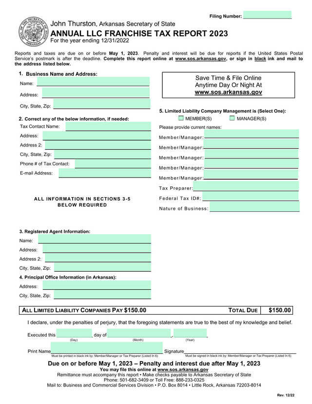 Annual LLC Franchise Tax Report 2023 screenshot