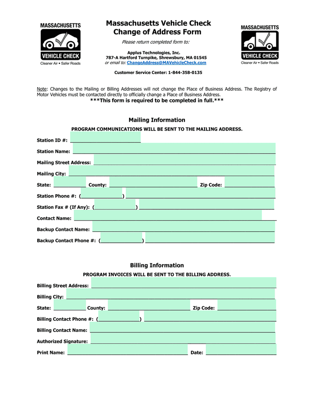 Massachusetts Vehicle Check Change Of Address Form screenshot