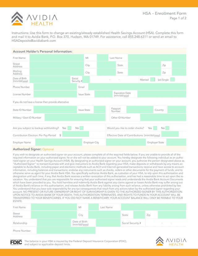 HSA   Enrollment Form screenshot