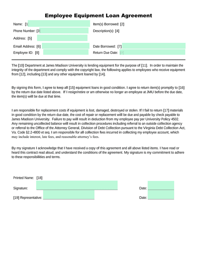 Employee Equipment Loan Agreement screenshot