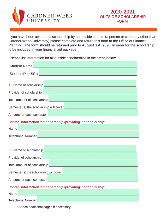 2020 2021 Outside Scholarship Form screenshot