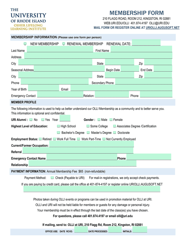 MEMBERSHIP FORM screenshot