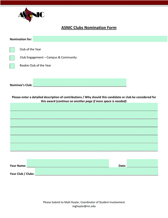 ASNIC Clubs Nomination Form screenshot