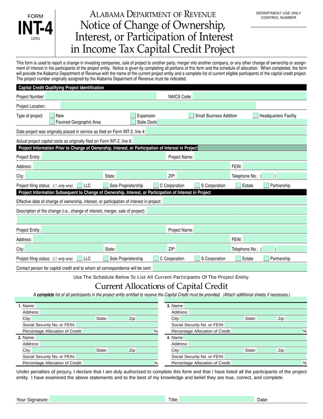 Notice Of Change Of Ownership, Interest, Or Participation Of Interest In Income Tax Capital Credit P screenshot