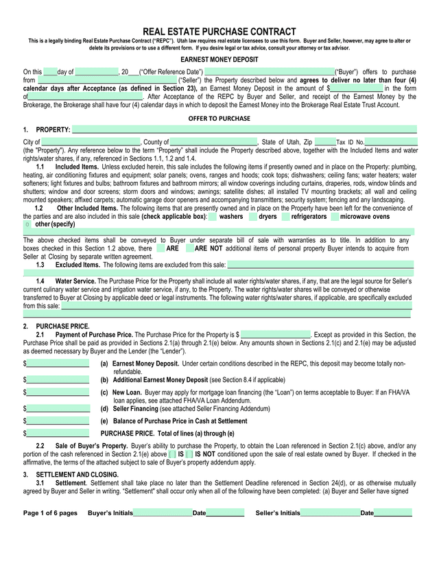 Real Estate Purchase Contract screenshot
