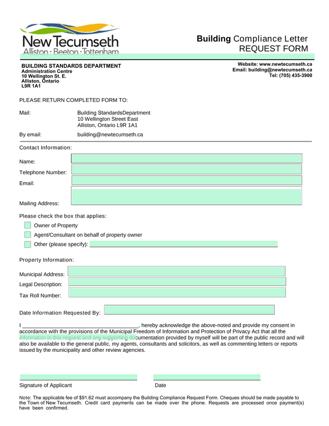 Building Compliance Letter REQUEST FORM screenshot