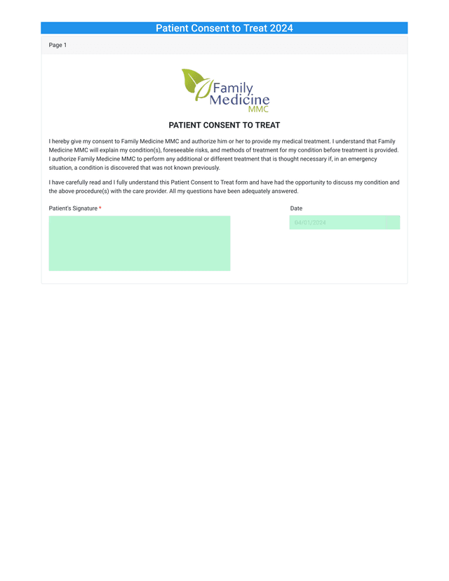 Patient Consent To Treat 2024 screenshot