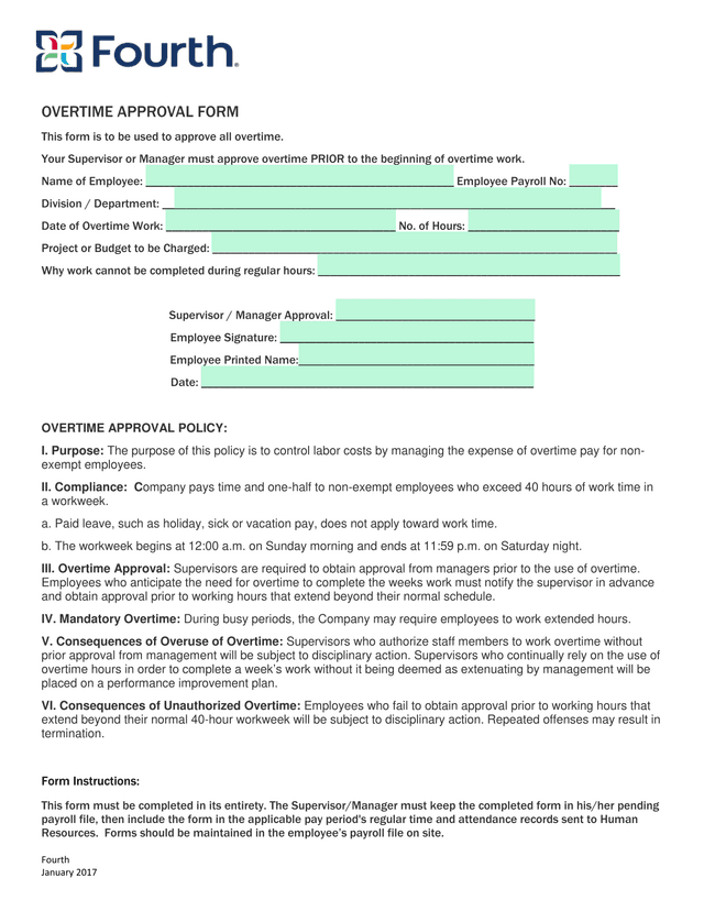 Overtime Approval Form screenshot