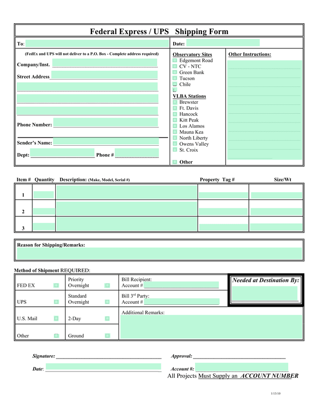 Federal Express  UPS Shipping Form screenshot