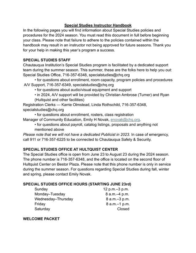 Special Studies Instructor Handbook screenshot