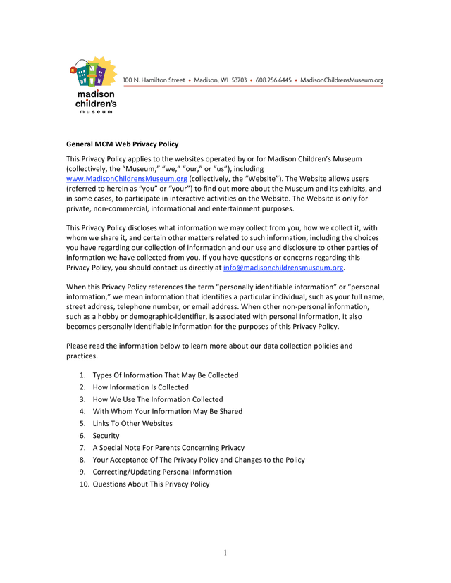 General MCM Web Privacy Policy screenshot