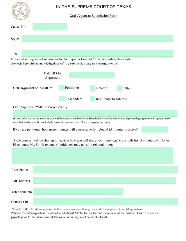 Oral Argument Submission Form screenshot