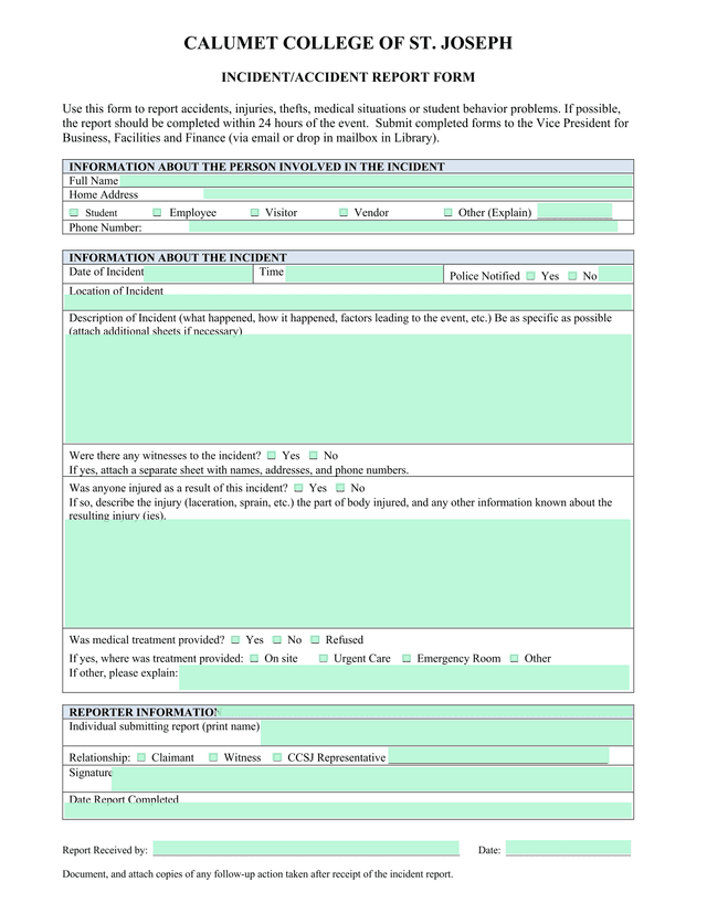 INCIDENTACCIDENT REPORT FORM screenshot