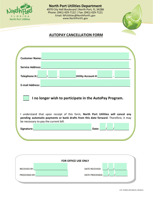 AutoPay Cancellation Form screenshot