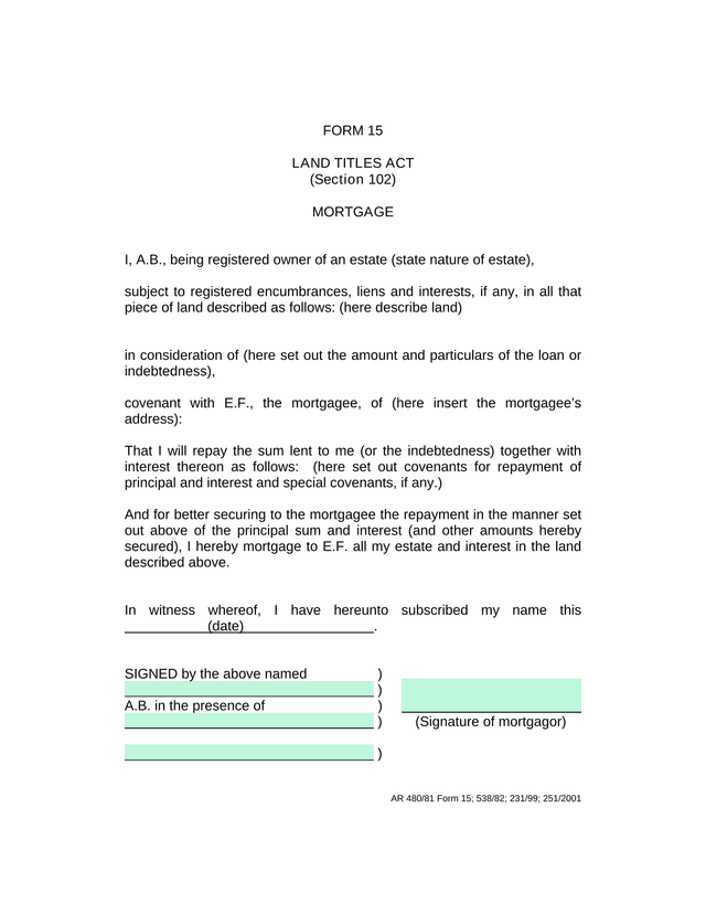 Form 15   Mortgage screenshot