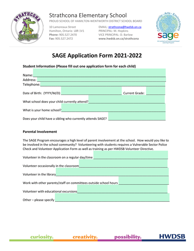 SAGE Application Form 2021 2022 screenshot