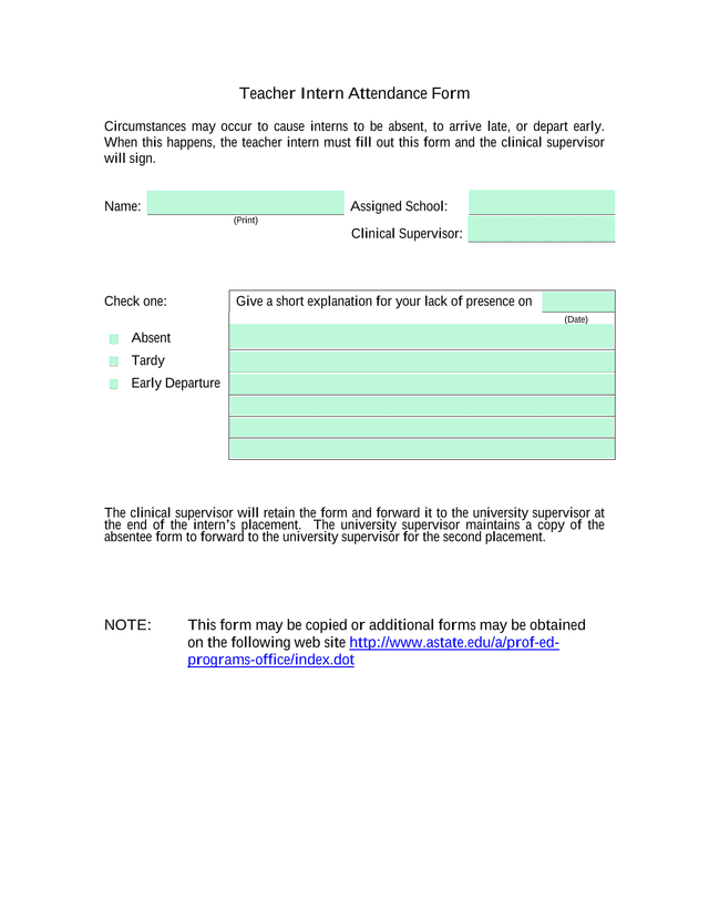 Teacher Intern Attendance Form screenshot