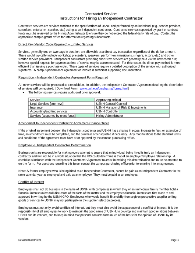 Contracted Services Instructions For Hiring An Independent Contractor screenshot