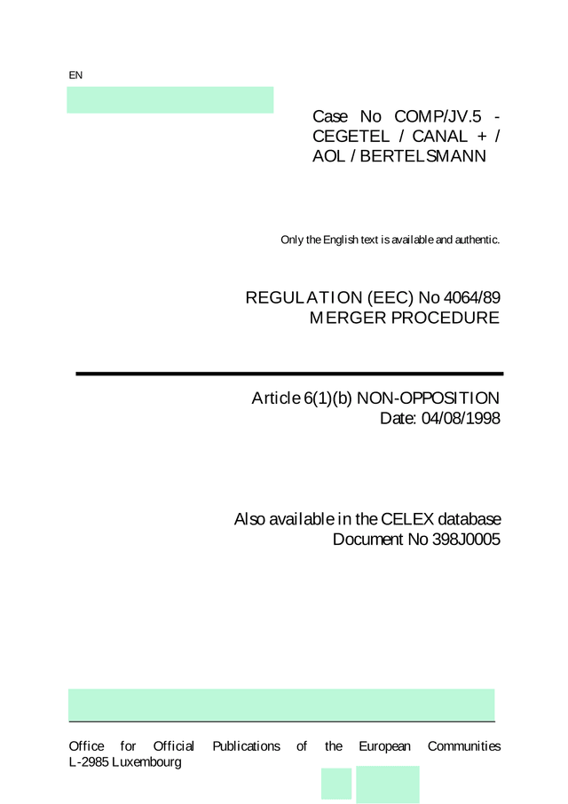Merger Procedure Document   CegetelCanalAOLBertelsmann screenshot
