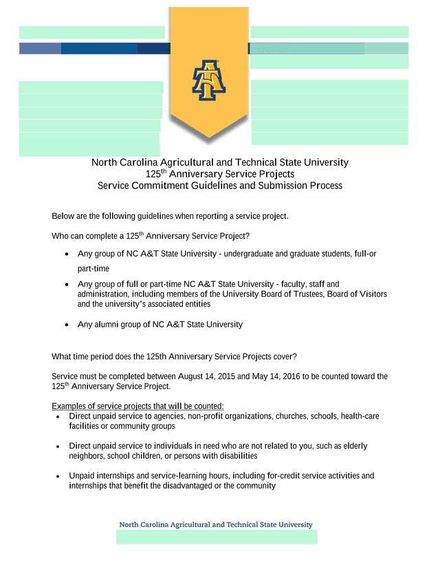 NC AT State University 125th Anniversary Service Projects Guidelines screenshot