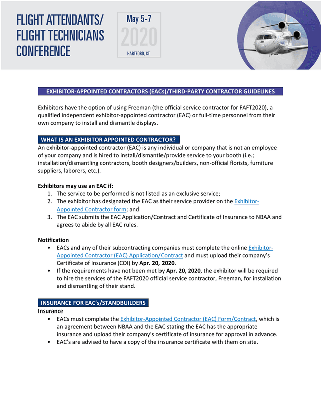 Exhibitor Appointed Contractors (EACs)Third Party Contractor Guidelines screenshot