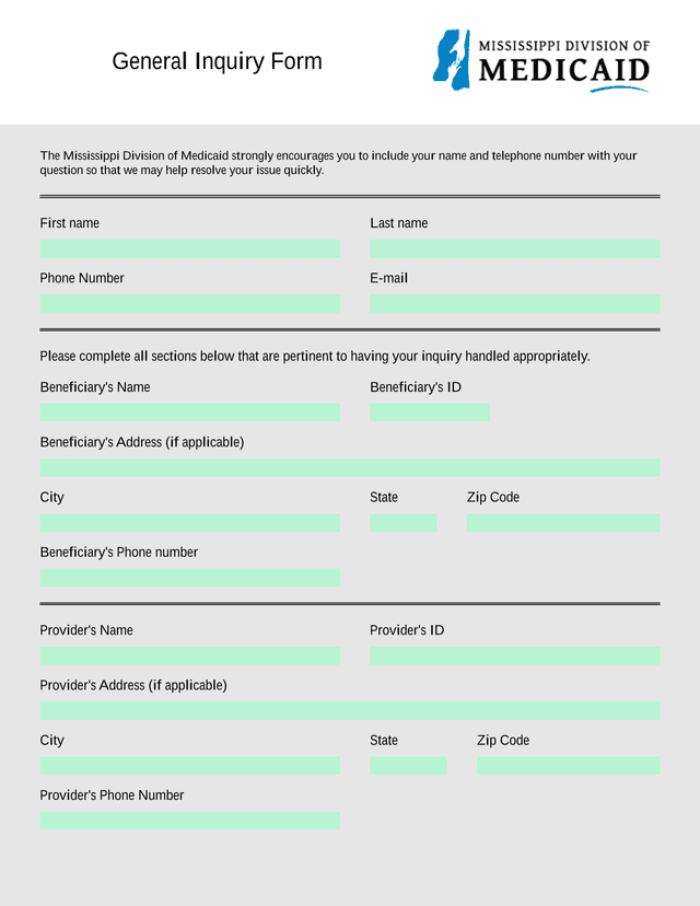General Inquiry Form screenshot