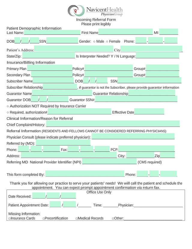 Incoming Referral Form screenshot