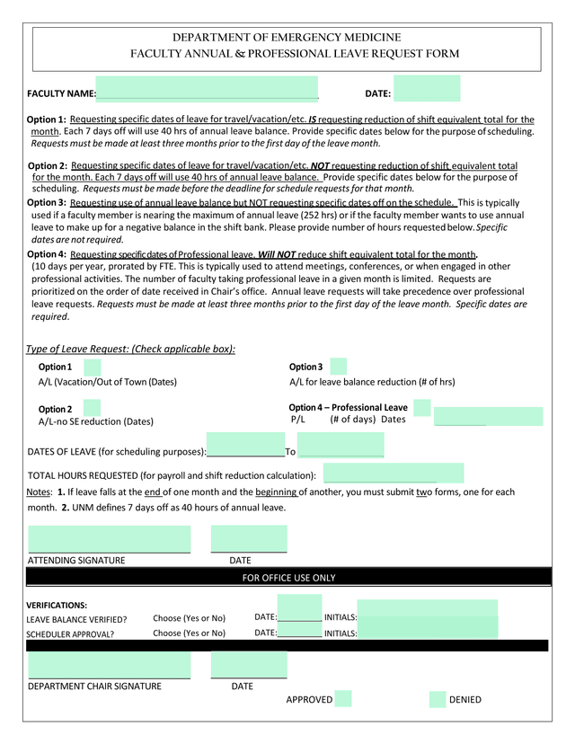 Faculty Leave Request Form screenshot