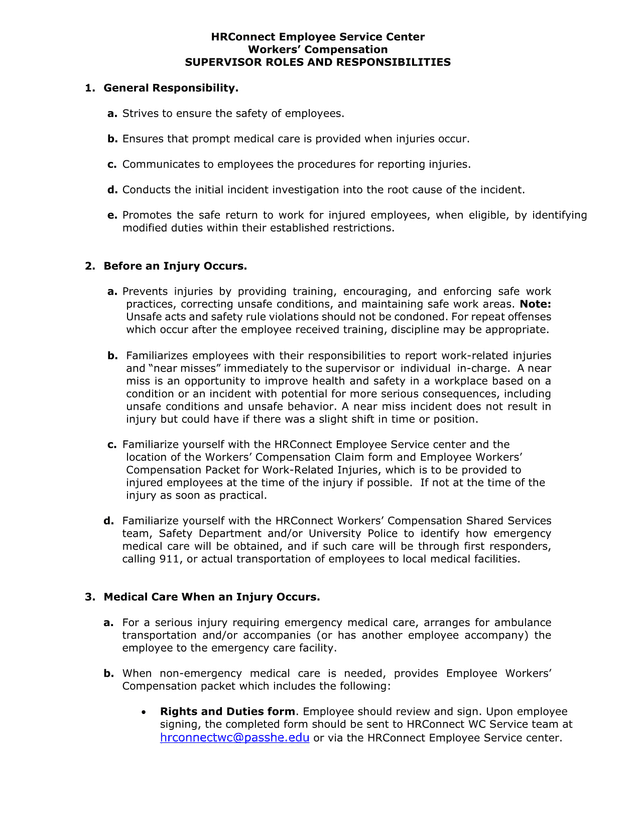 Workers Compensation Supervisor Roles And Responsibilities screenshot