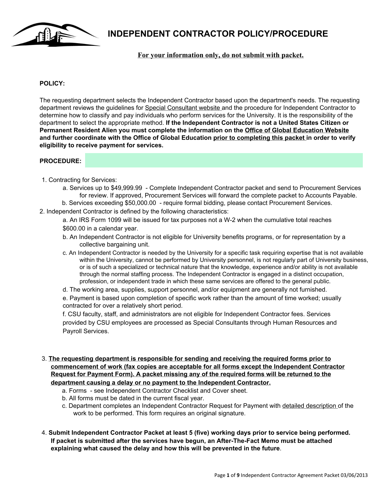 Independent Contractor PolicyProcedure screenshot