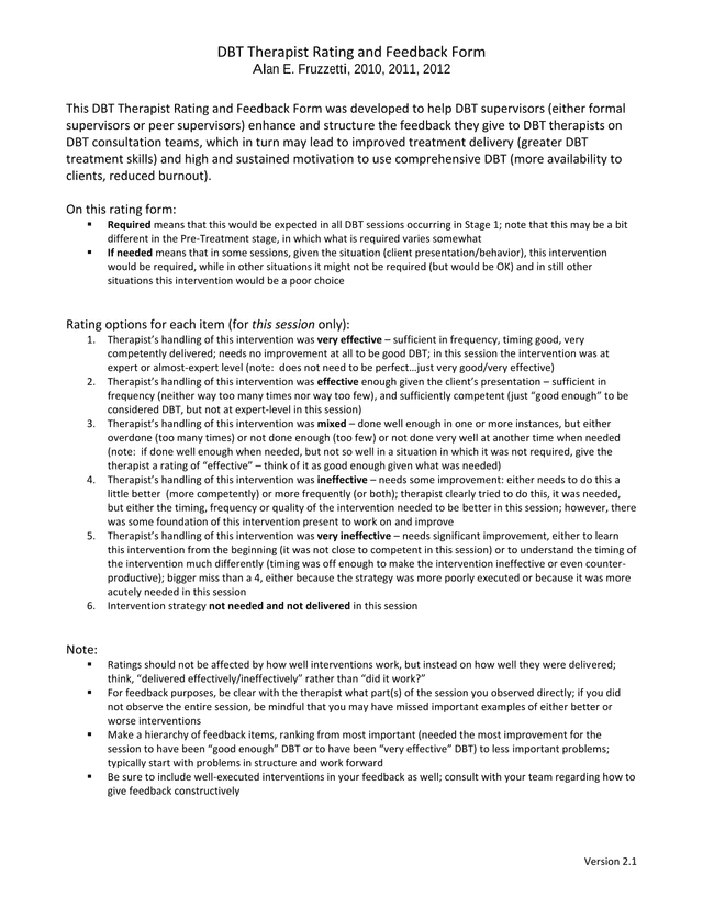 DBT Therapist Rating And Feedback Form screenshot