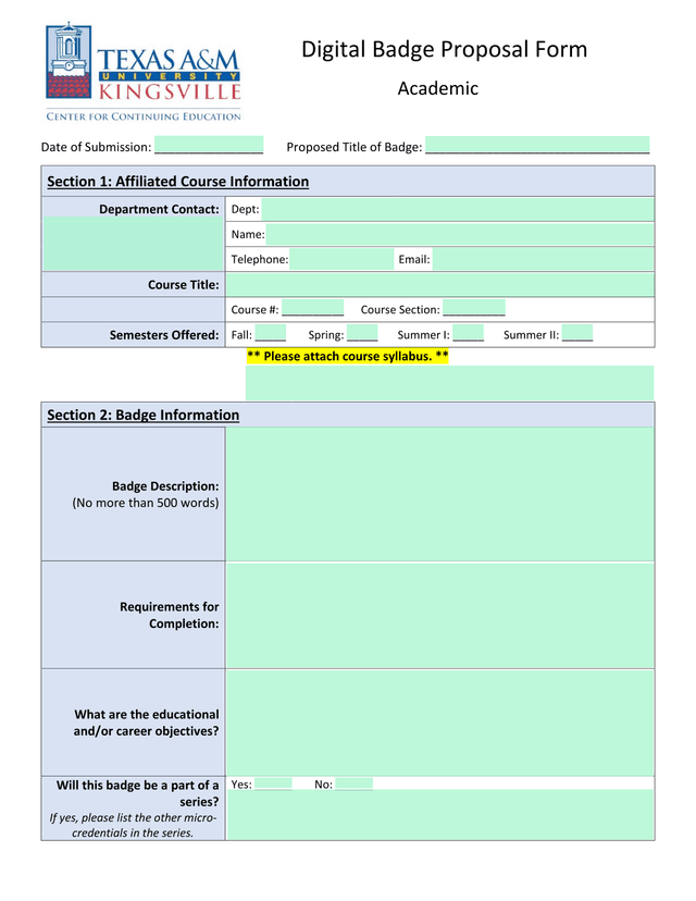 Digital Badge Proposal Form screenshot