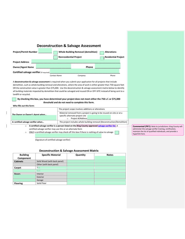 Deconstruction  Salvage Assessment screenshot