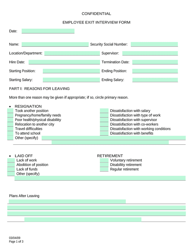 EMPLOYEE EXIT INTERVIEW FORM screenshot