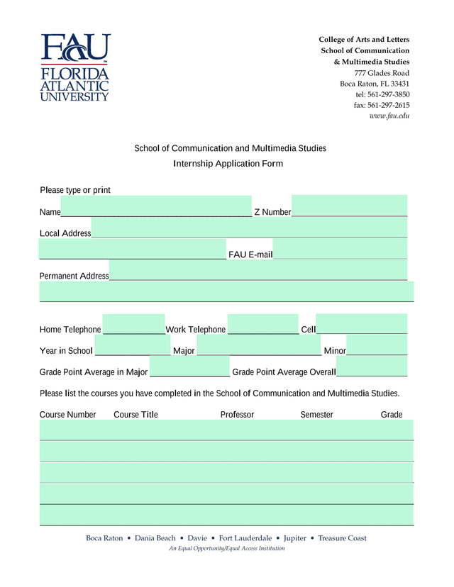 School Of Communication And Multimedia Studies Internship Application Form screenshot