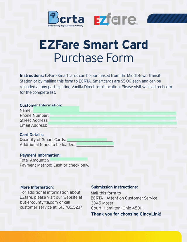 EZFare Smart Card Purchase Form screenshot