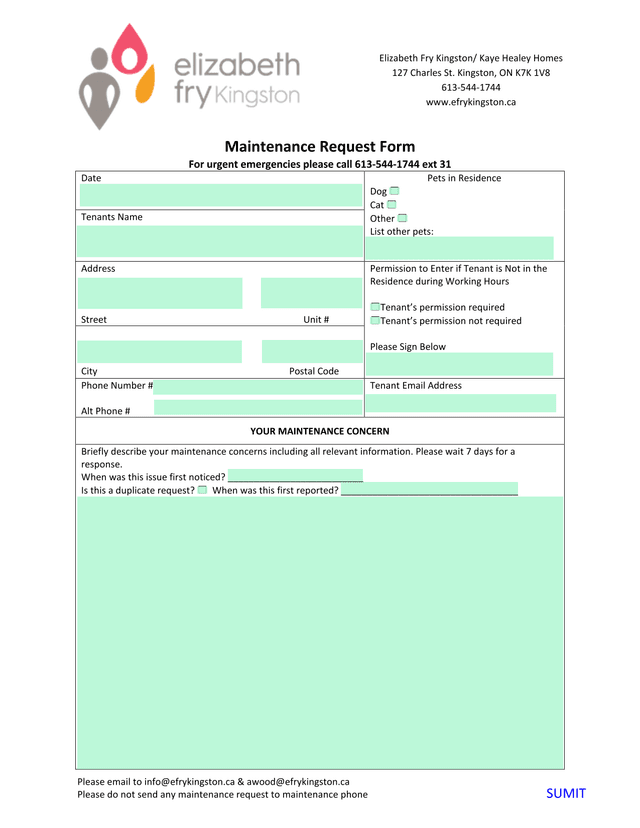 Maintenance Request Form screenshot