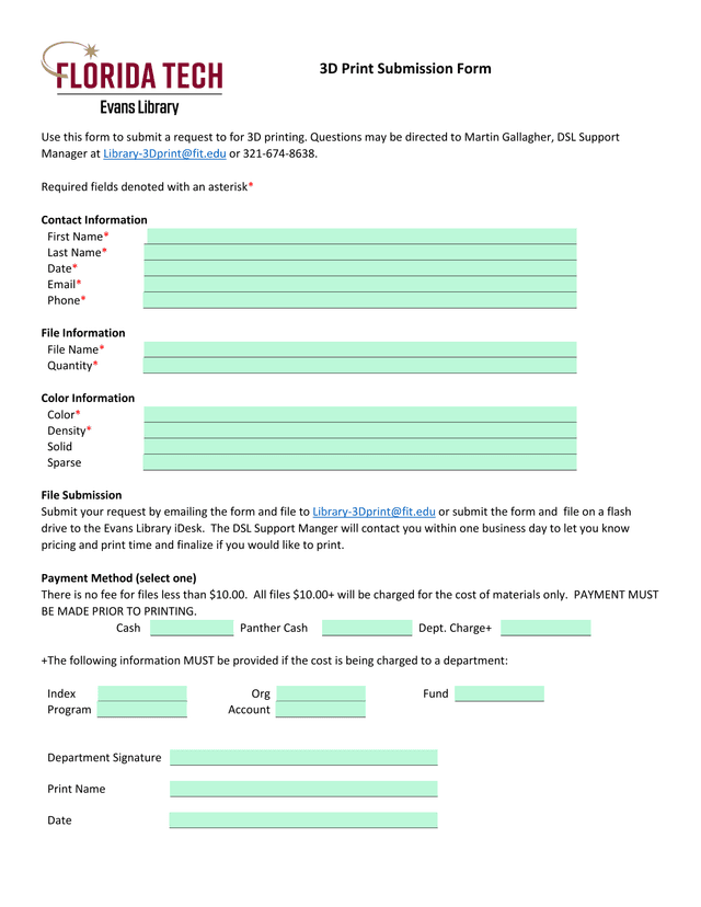 3D Print Submission Form screenshot
