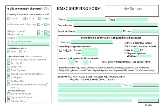 HMSC Shipping Form screenshot