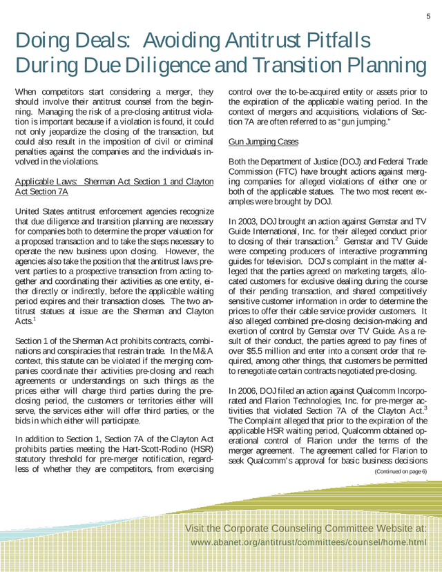 Doing Deals Avoiding Antitrust Pitfalls During Due Diligence And Transition Planning screenshot