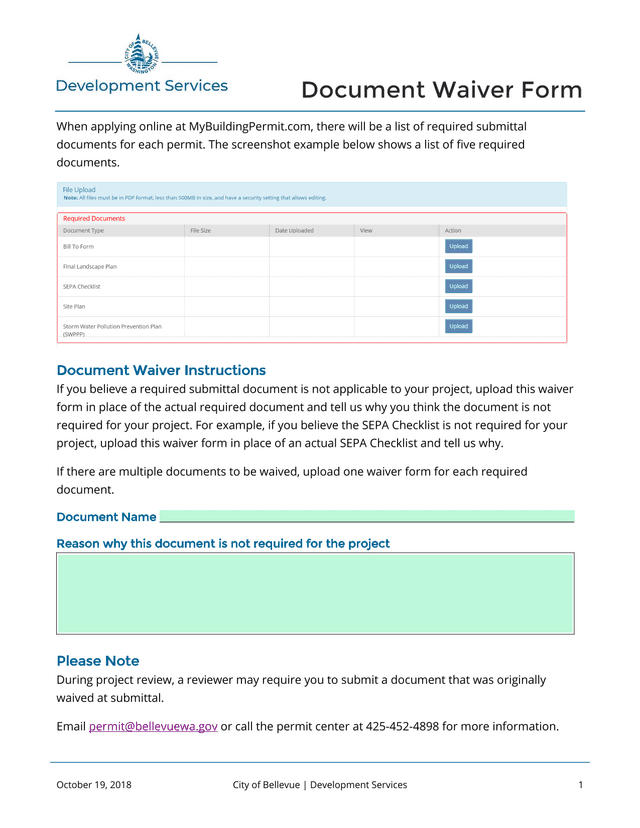 Document Waiver Form screenshot