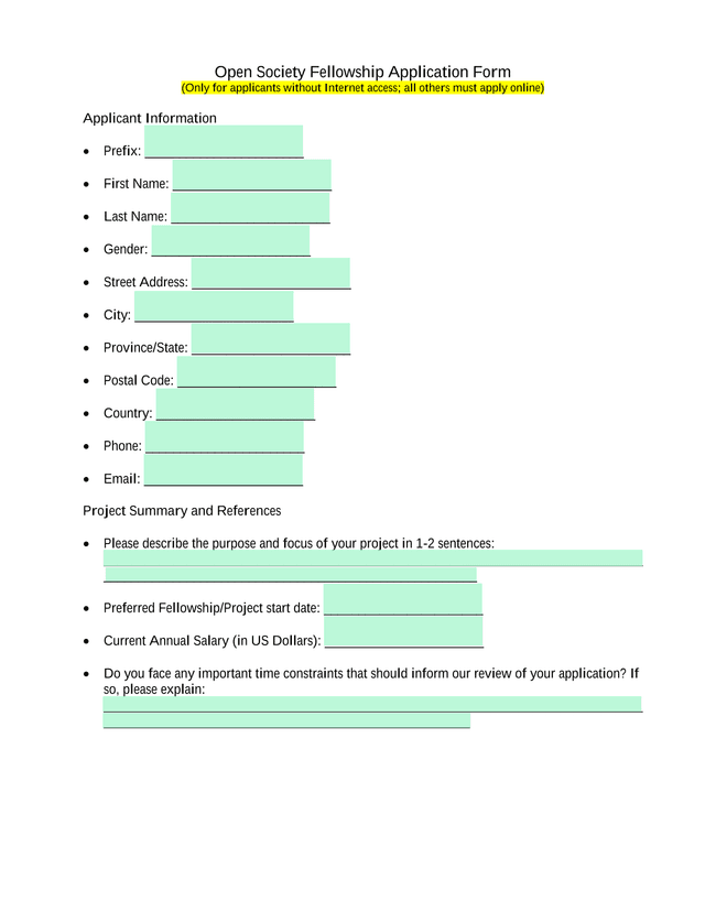 Open Society Fellowship Application Form screenshot