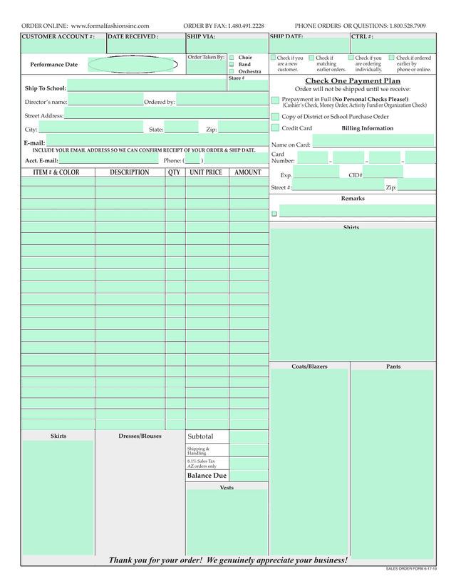 Sales Order Form screenshot