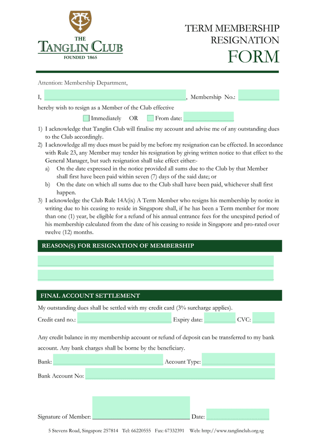TERM MEMBERSHIP RESIGNATION FORM screenshot